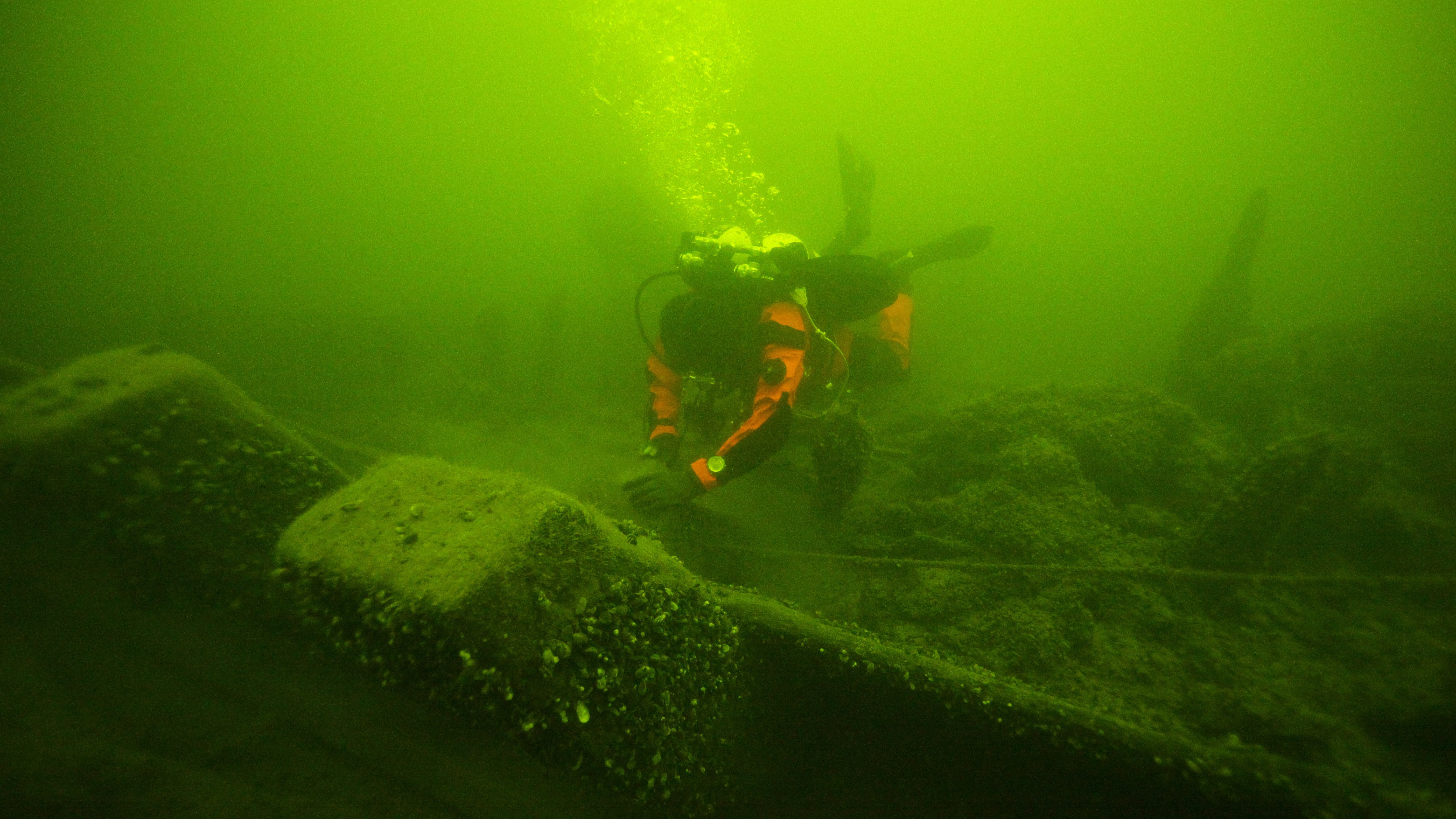 Diver working on the wreck.